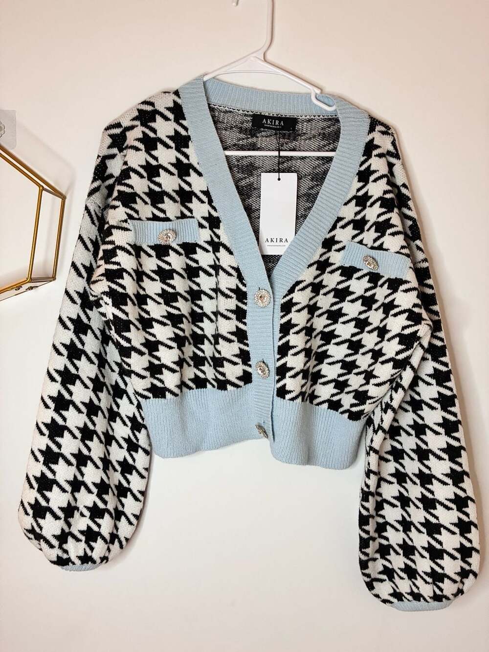 Akira High Society Cardigan Size L Black White Houndstooth